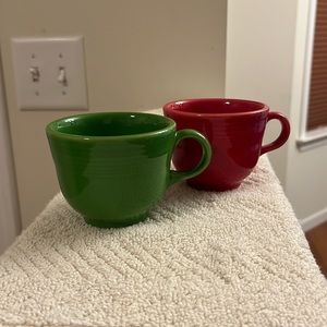 Set 2 Fiesta Tea/Coffee Cups Red Green USA-Made Microwave Safe Ceramic 7.75 oz